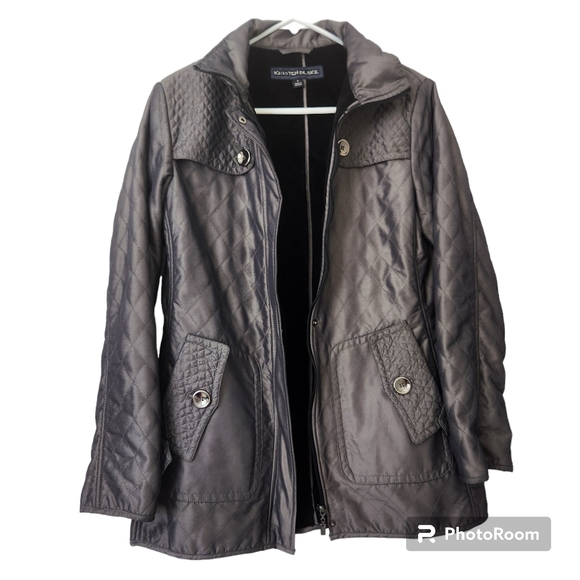 Kristen Blake Metallic/Pewter Quilted Minky Lined Water Resistant Parka Jacket S - Picture 6 of 12